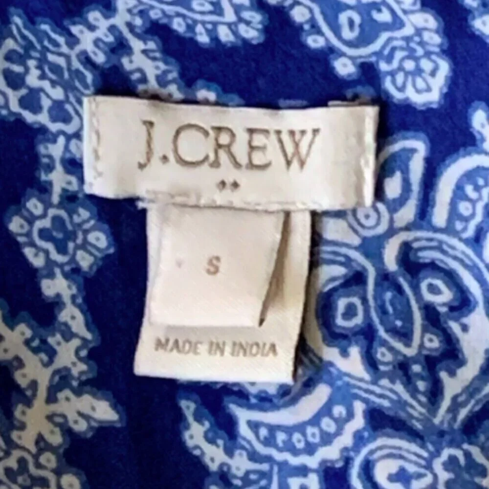 J Crew V-Neck Cotton Tunic‎ Top BOHO Paisley Embroidered S Blue #352J